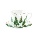 EASY LIFE porcelianinis puodelis su lėkštute "Festive Trees", 400 ml  | 1